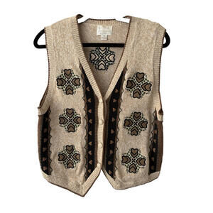 Vintage Cottagecore Hand Embroidered Knit Granny Sweater Vest. 90’s cotton fall